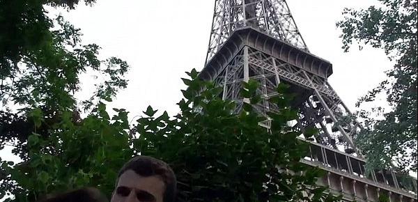  Eiffel Tower crazy public sex threesome group orgy with a cute girl and 2 hung guys shoving their dicks in her mouth for a blowjob, and sticking their big dicks in her tight young wet pussy in the middle of a day in front of everybody